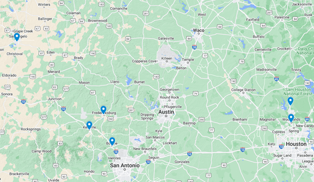 Map - Texas locations